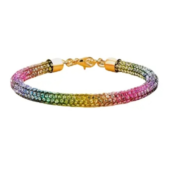 Hoop Earrings & Bracelet Set Pave Crystals Rainbow Iridescent - Picture 14 of 15